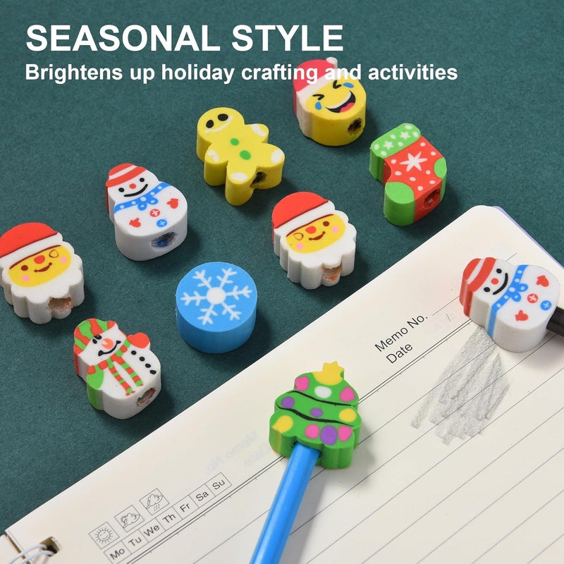 TDOCK 42 Pieces Christmas Pencil Top Erasers for Kids, Christmas Pencil Erasers Toppers Bulk, Cute Mini Cap Erasers for Holiday Party Favors Classroom Rewards Goodie Bags Stuffers Stocking Stuffers - Image 4